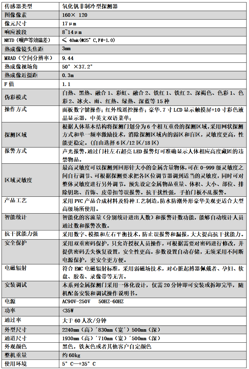 單光熱成像測(cè)溫安檢門(mén)806JT